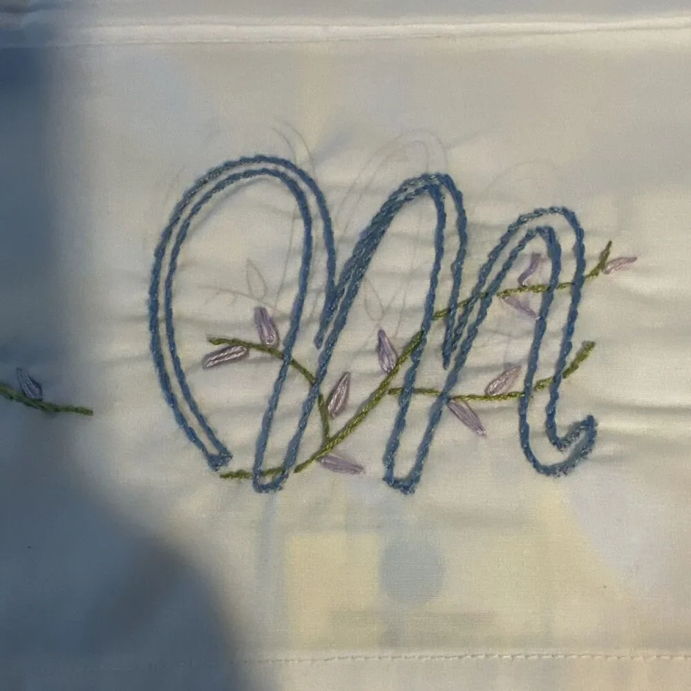 Hand stitched with intial M Pillowcases Standard Size